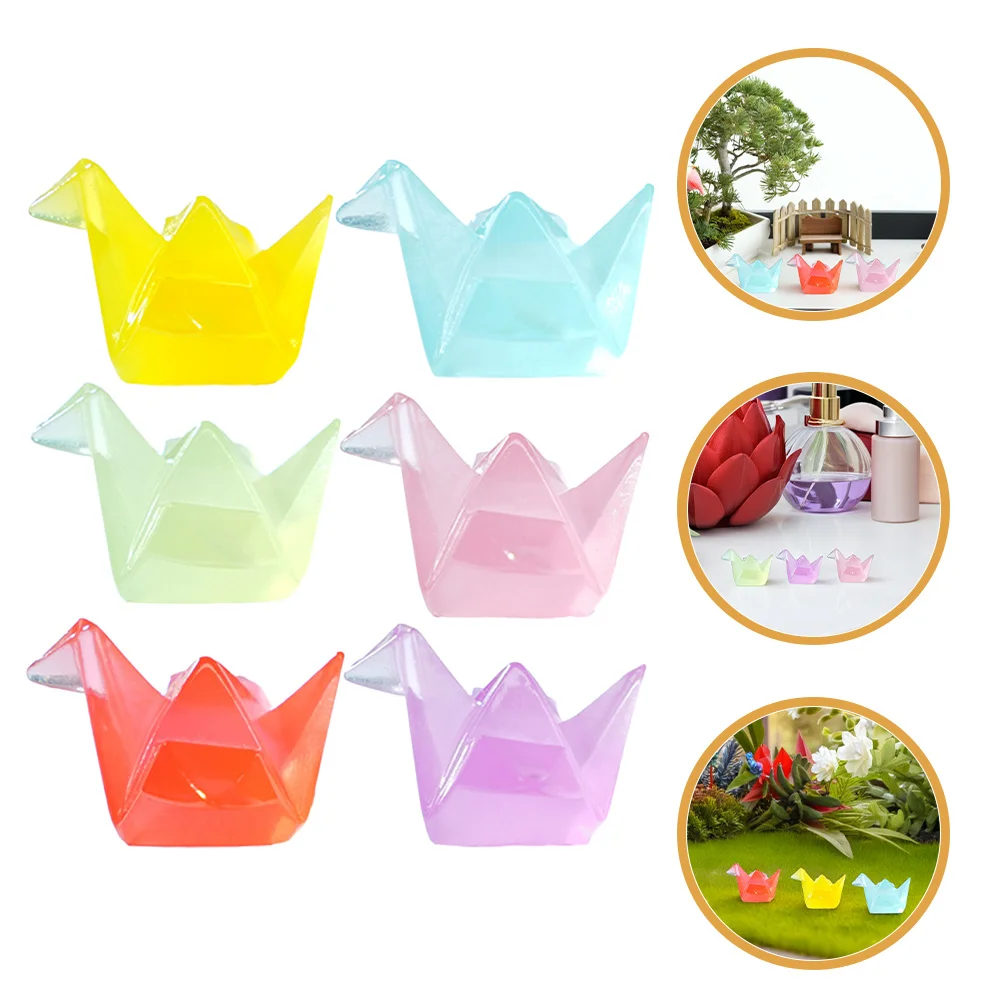 

18Pcs Glow in The Dark Origami Crane Decorations Luminous Mini Resin Art for Desk Bookshelf Micro Landscape Night Light DIY