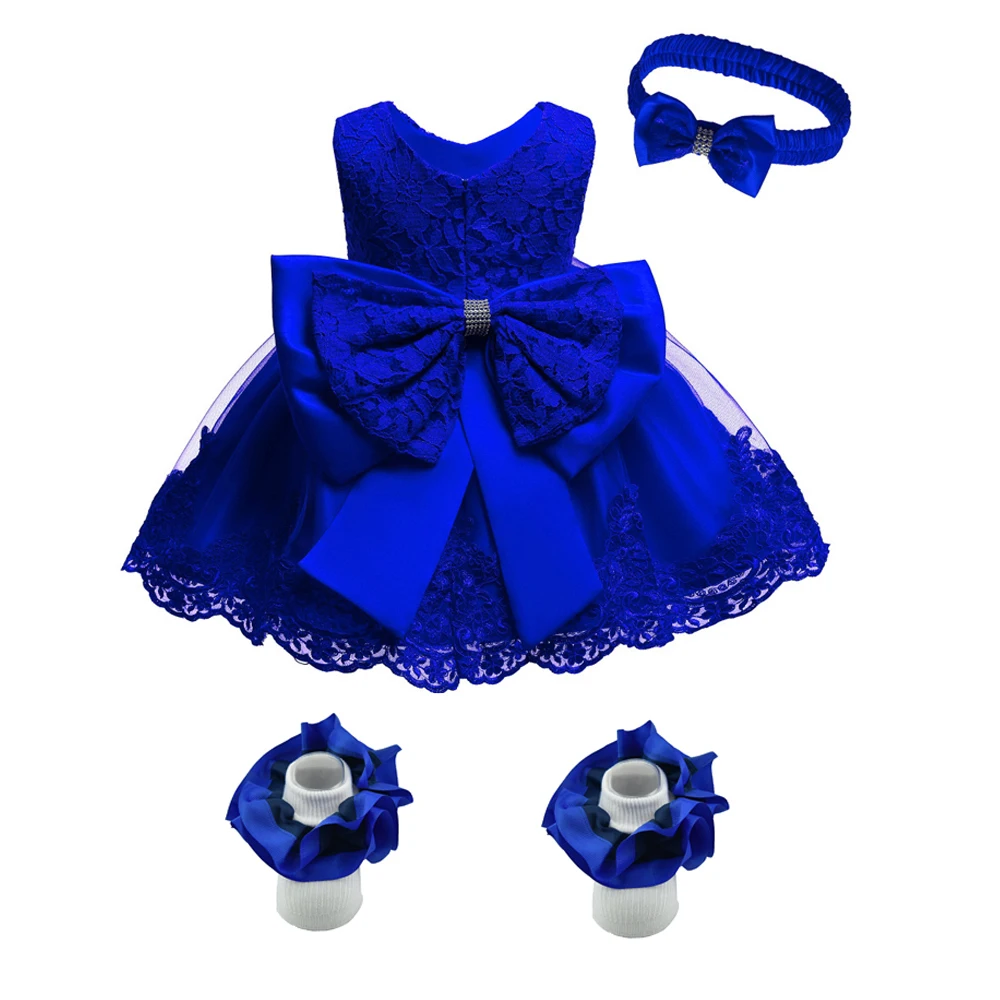 0-5 Years Old Baby Children Princess Dress One Year Old Dress Bow Lace Dress Evening Dress Baby Birthday Combination Set