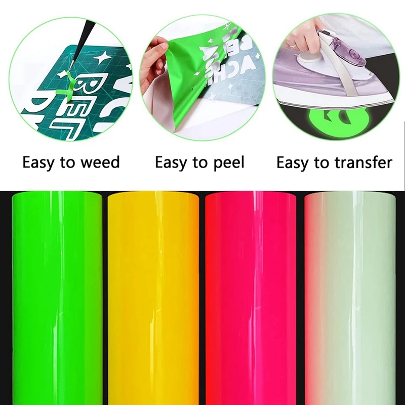 NEW-3D Heat Transfer Vinyl Sheet HTV Luminous Fluorescent Press Film Bundle Iron On Vinyl Color Changed For Shirt Clothes