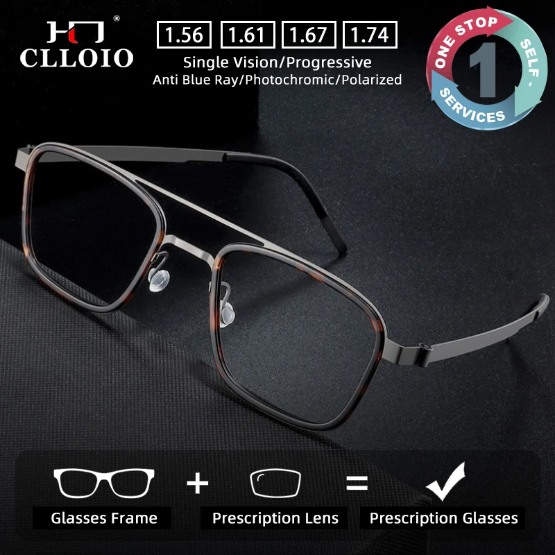

CLLOIO Luxury Screwless Titanium Prescription Glasses Anti Blue Light Hypoallergeni Myopia Glasses Progressive Reading Eyewear