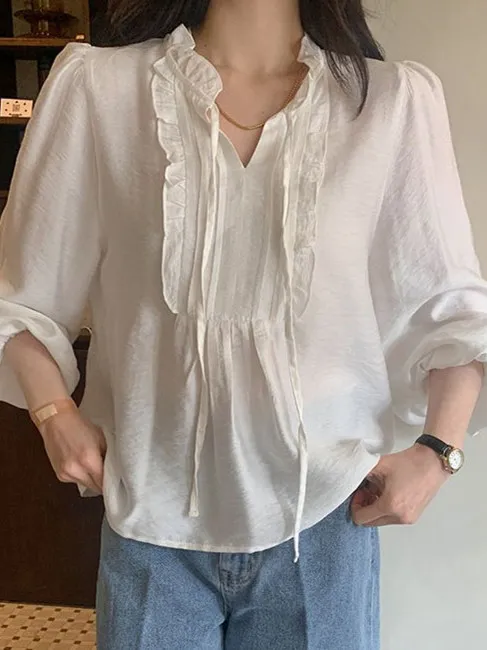 

Свободный женский длинный све irt, весна 2021, новый дизайн, деревянный белый топ Sensation, нежный корейский универсальный повседневный костюм