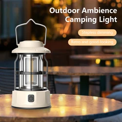 Retro Rechargeable Camping Lamp Outdoor Portable Led Lantern for Travel Tent Hiking Fishing 4 Colors Brightness Dimmable Night L