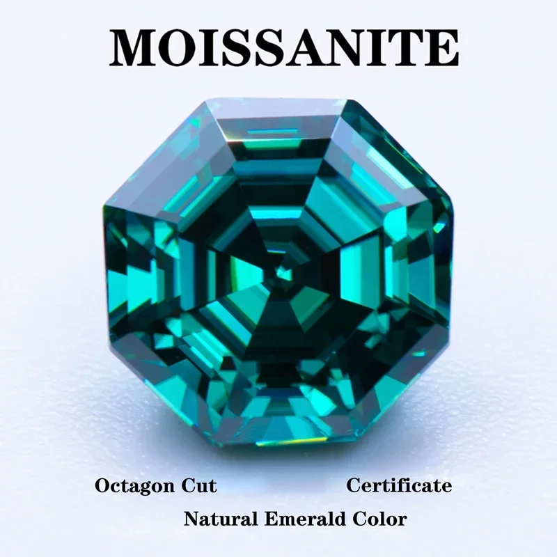 

Moissanite Stones Octagon Shape Natural Emerald Green Color DIY Advanced Charms Jewelry Rings Earrings Making with Certificate