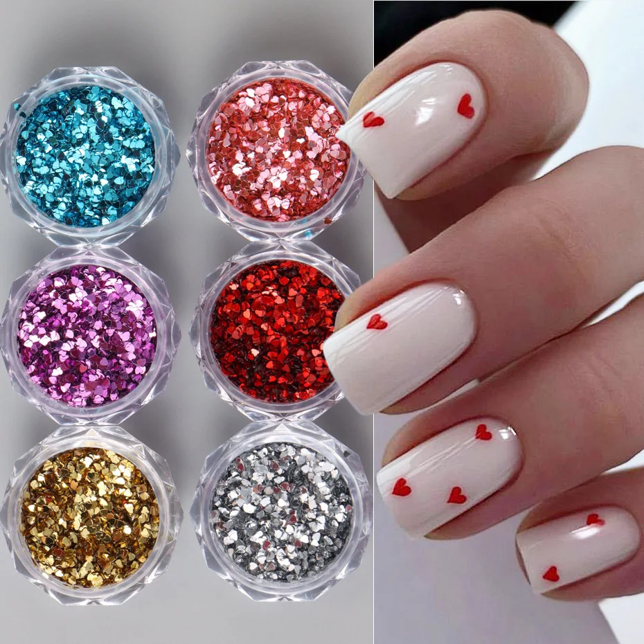 12 Grids Love Heart Nail Art Glitter Sequin 3D Holographic Crystal Sparkly Sequin Flash Flakes DIY Manicure Decoration