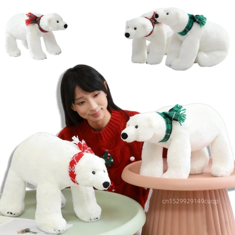 45/60cm 만화 거대한 북극곰 플러시 인형 베개 스카프를 착용한 흰색 곰 동물 인형 장난감 홈 데코 어린이 선물