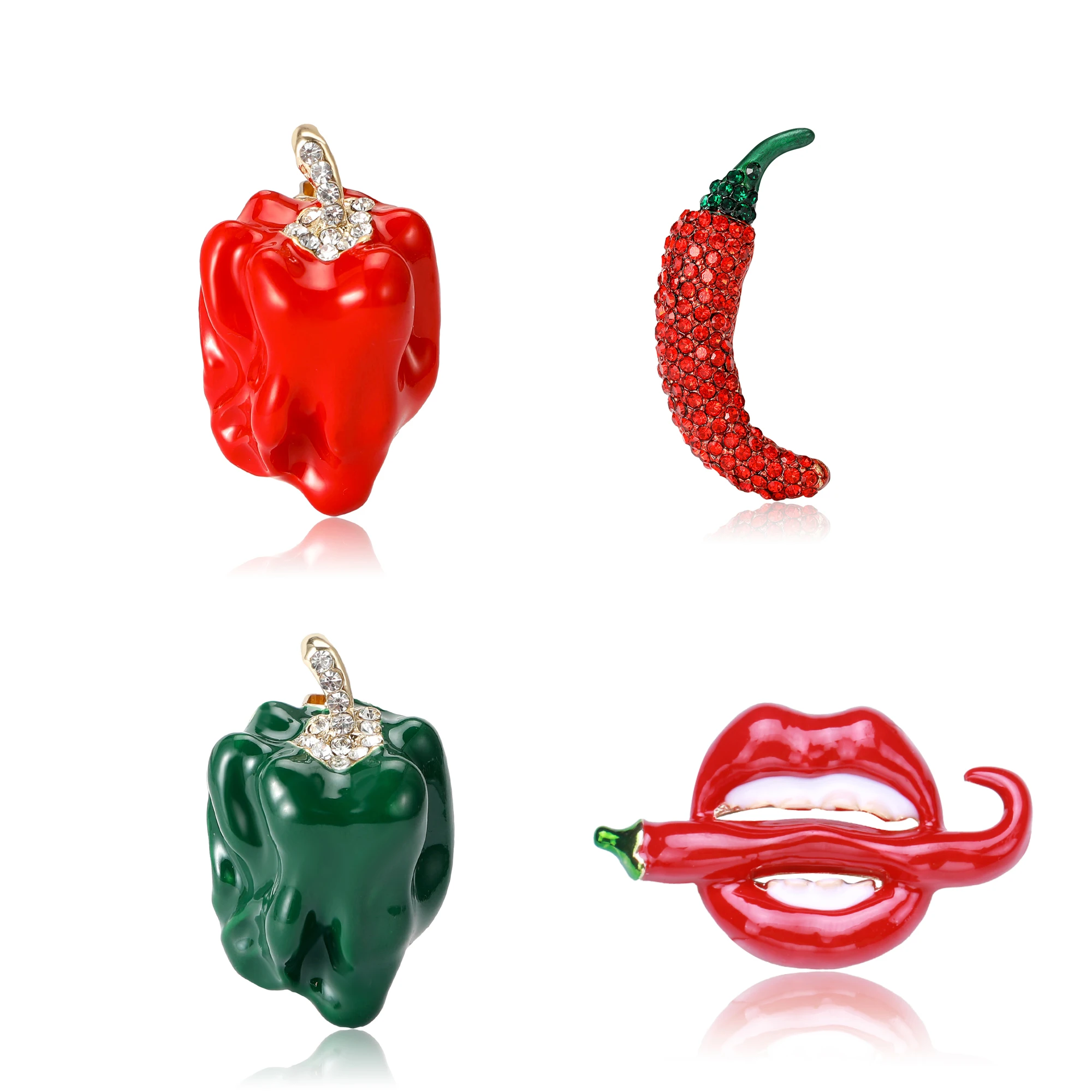 Beaut&Berry Trendy Luxury Rhinestone Chili Pepper Brooch Unisex Plant Pin Sweater Jacket Office Party Casual Accessory Gift