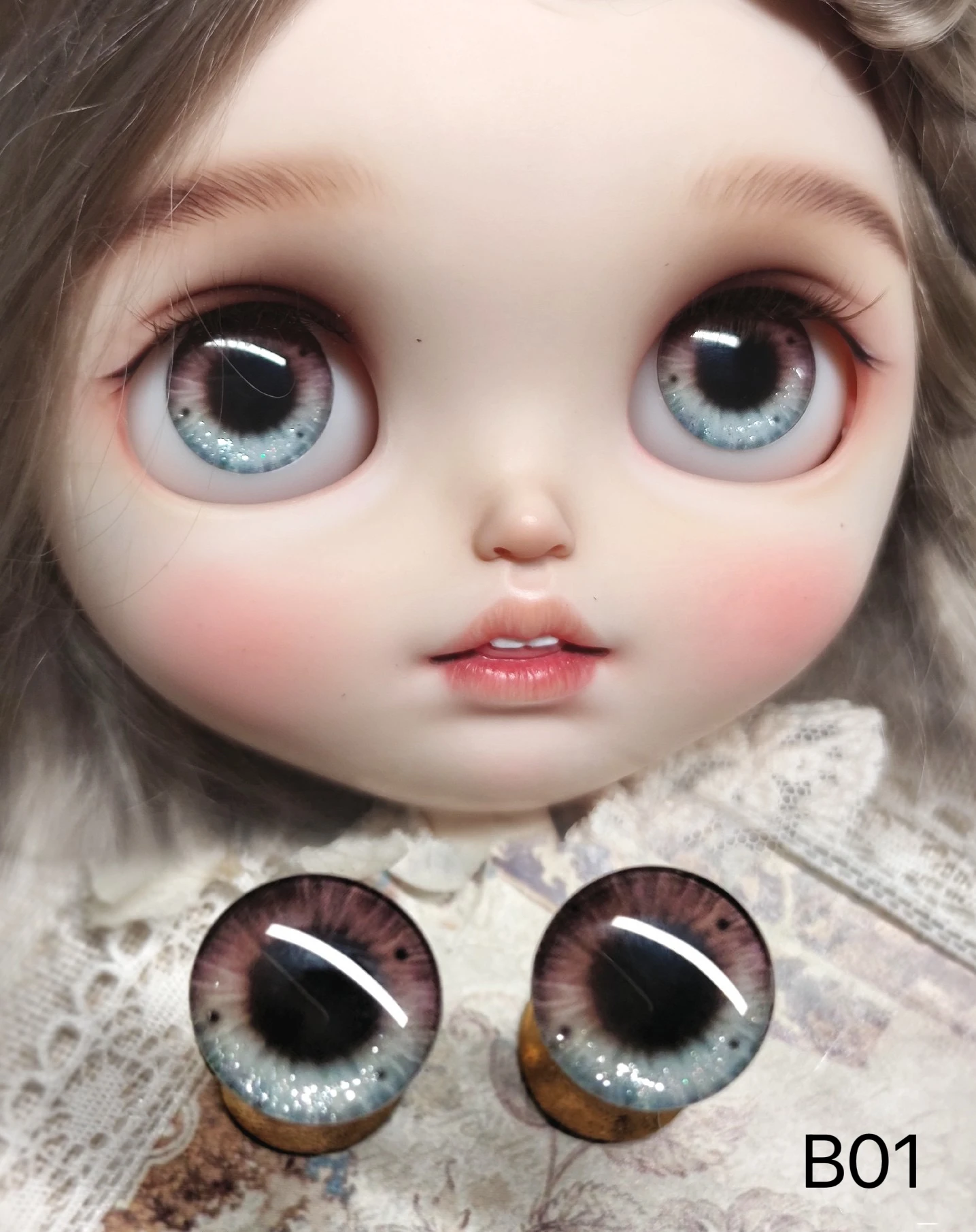 

BJD Blythe handmade eye chips Magnetic base glass eye patch film real life style Mint