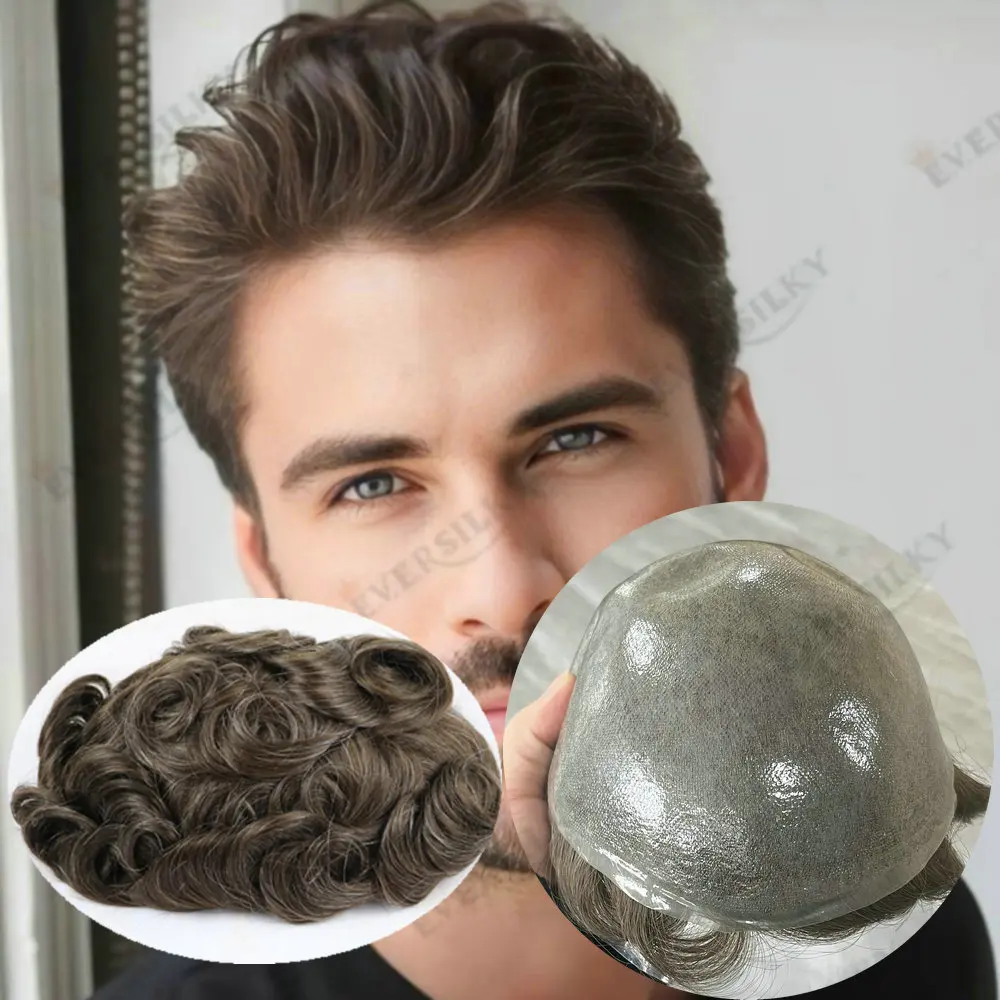 

Natural Hairline0.06mm Super Thin Skin Invisible Men's Toupee410# 320#Grey Blonde Brown Human Hair Male Hair Capillary Prosthesi