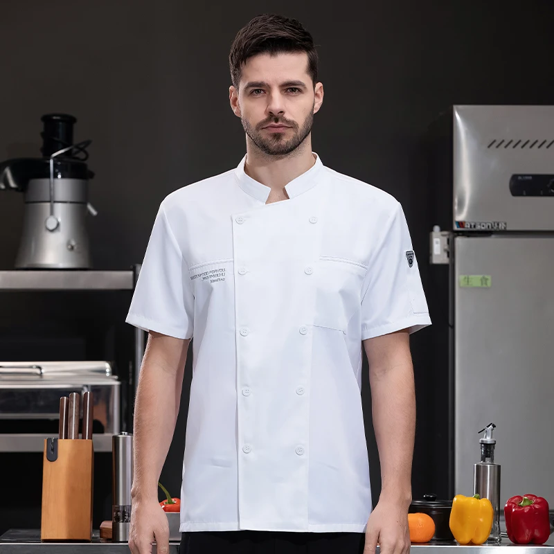 Food Service Chef Uniform for Men, Uniformes de garçom, Roupas de cozinha, Jaqueta Chef, Traje de hotel