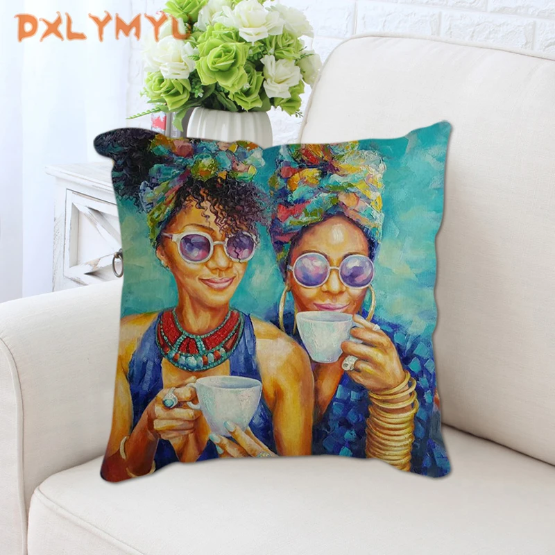 

African Woman Print Cushion Cover Decorative Pillowcase Linen Pillow Cover for Sofa Car Home Decor