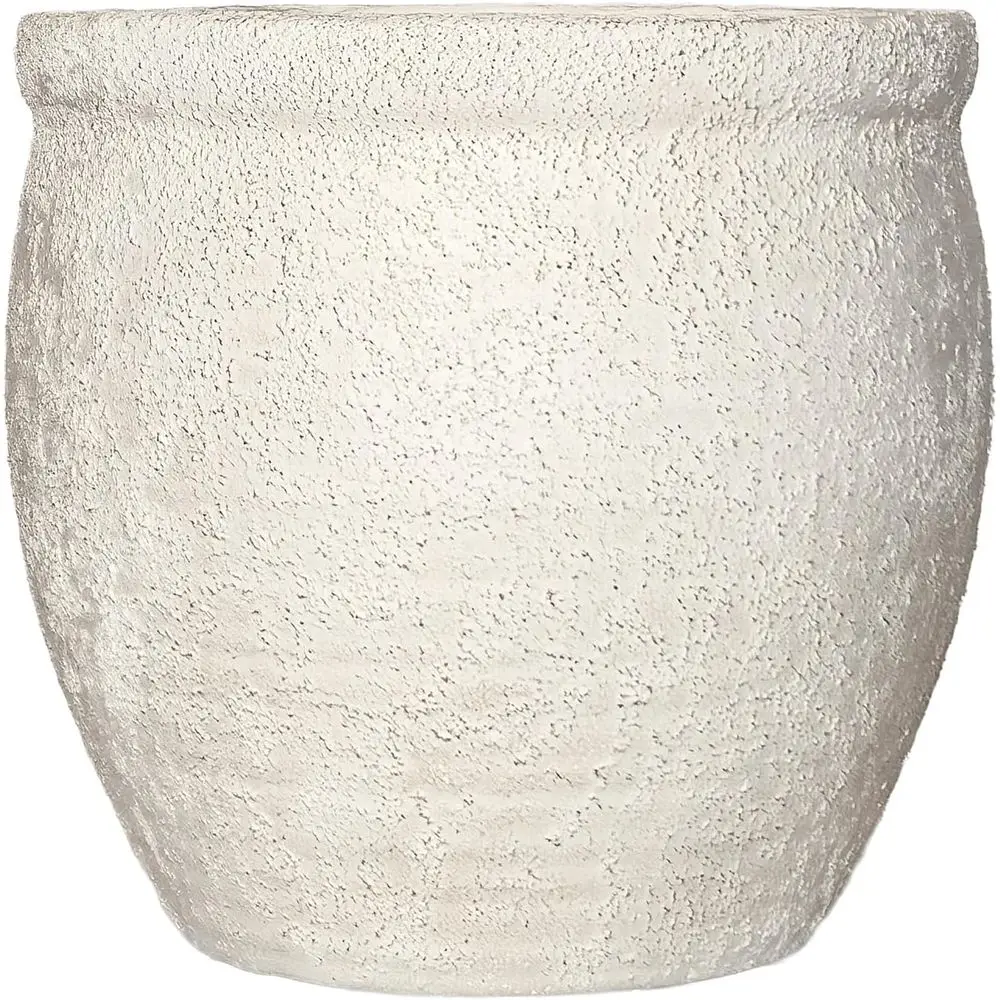 

12 Diameter Stone-Look Indoor/Outdoor Planter - Beige with Textured Matte Finish and Drainage Hole for Patio, Porch, Garden Deco