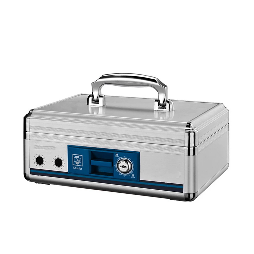 Portable Cash Box With Handle Design Metal Storage Case For Coins Keys Checks Silver B298
