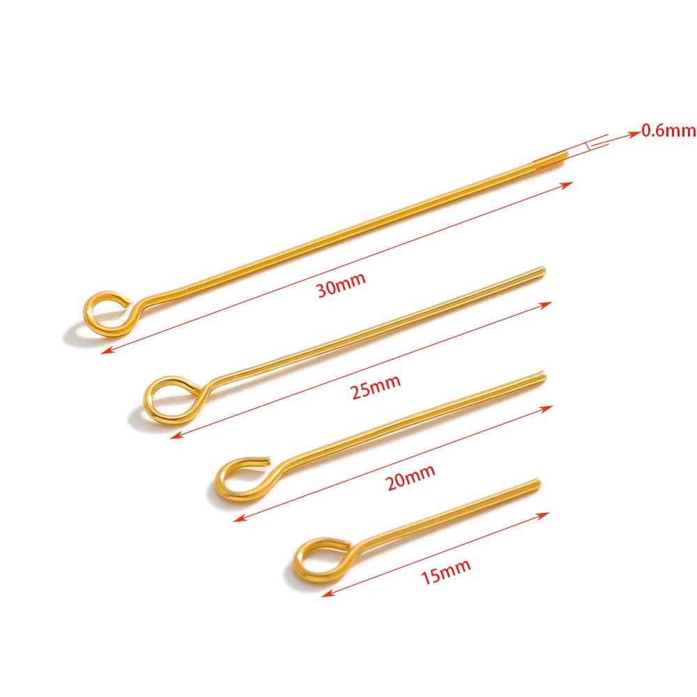 100 stks/partij Rvs Goud Staal Kleur Eye Head Pins 15/20/25/30mm Oorbellen Bevindingen voor DIY Sieraden Maken Accessoires