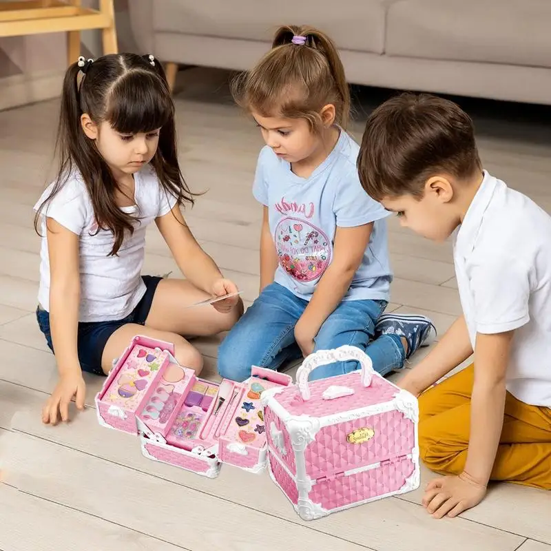 Juguetes de maquillaje para niñas, juego de maquillaje, tocadores de maquillaje, juguetes, kits de cosméticos de imitación, incluye estuche de almacenamiento para niñas pequeñas y niños