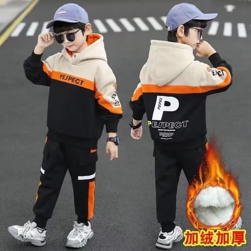 

Boys Clothes Set Kid Letter Print Hoodies+Pants 2pcs Tracksuit Teenagers Thick Costume 4 To 14 Yrs Big Children's Clothing Suits