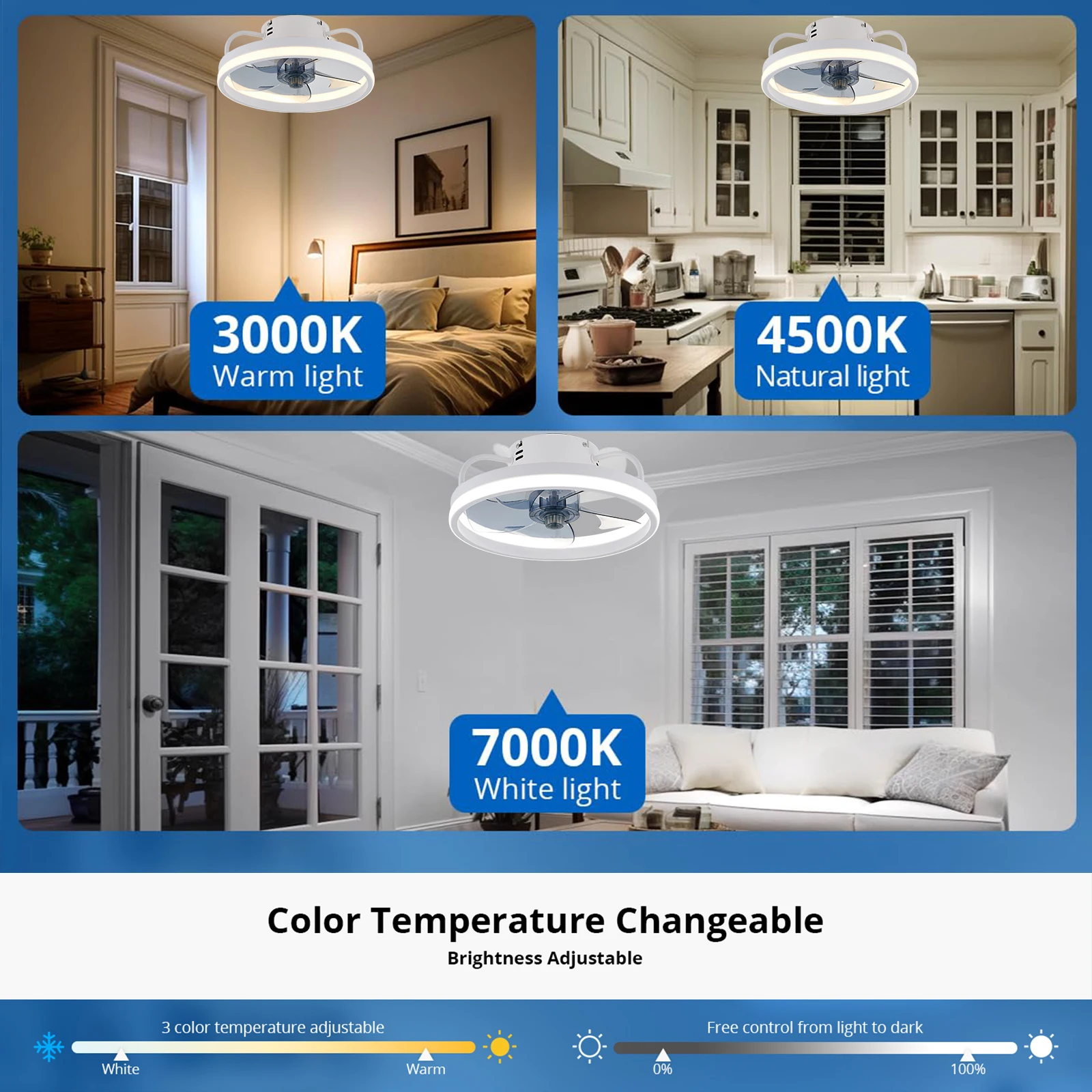 مروحة سقف IRALAN مع تطبيق للتحكم عن بعد، مروحة كهربائية هادئة قابلة للتعتيم لإضاءة ديكور المنزل