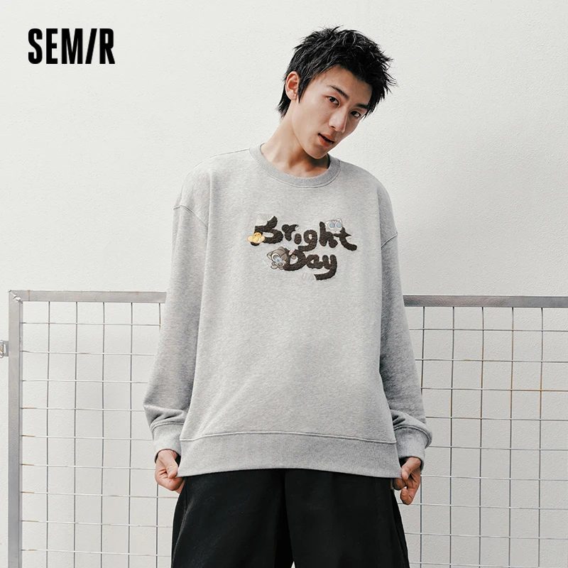 Semir Men Sweatshirt Soft Loose Crew Neck 2026 Autumn Pullover Couple Style Casual Knit Top Everyday Wear Daily Layer