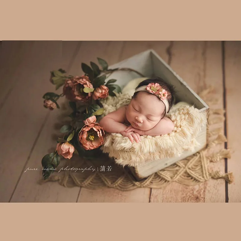 Children's photography props newborn photography mats, hand woven hemp rope square tassel floor mats decorative props  newborn