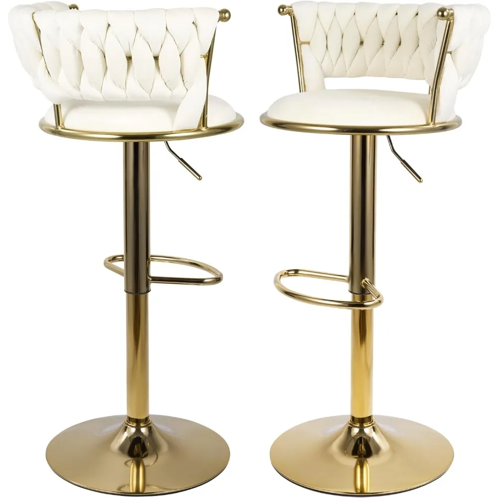 

Set of 2 Velvet Bar Stools, Counter Height Stools with Low Back, Gold Swivel Bar Chairs for Kitchen Island, Bar