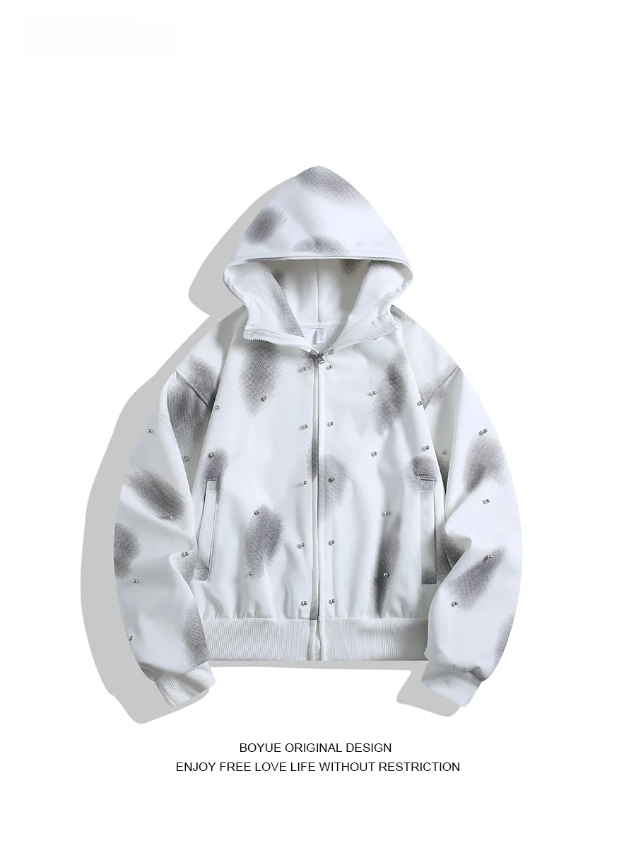 

Толстовка с капюшоном Boyue High Street fiti, мужская повседневная толстовка с морским крашением, дизайн с жемчужными украшениями Jaet