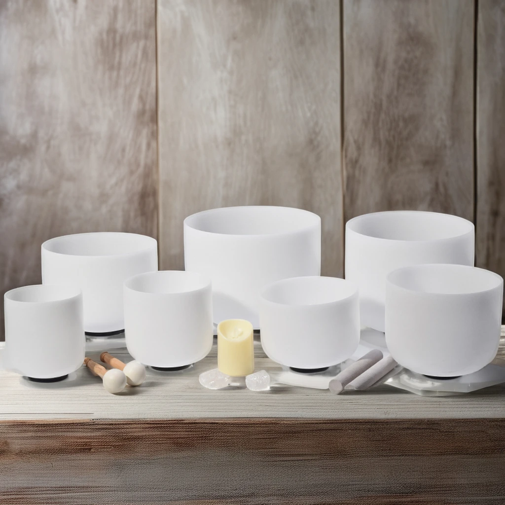 

Набор хрустальных поющих чаш ручной работы с белым матовым покрытием, 7 чакр, из кварца, для медитации, йоги и звукотерапии