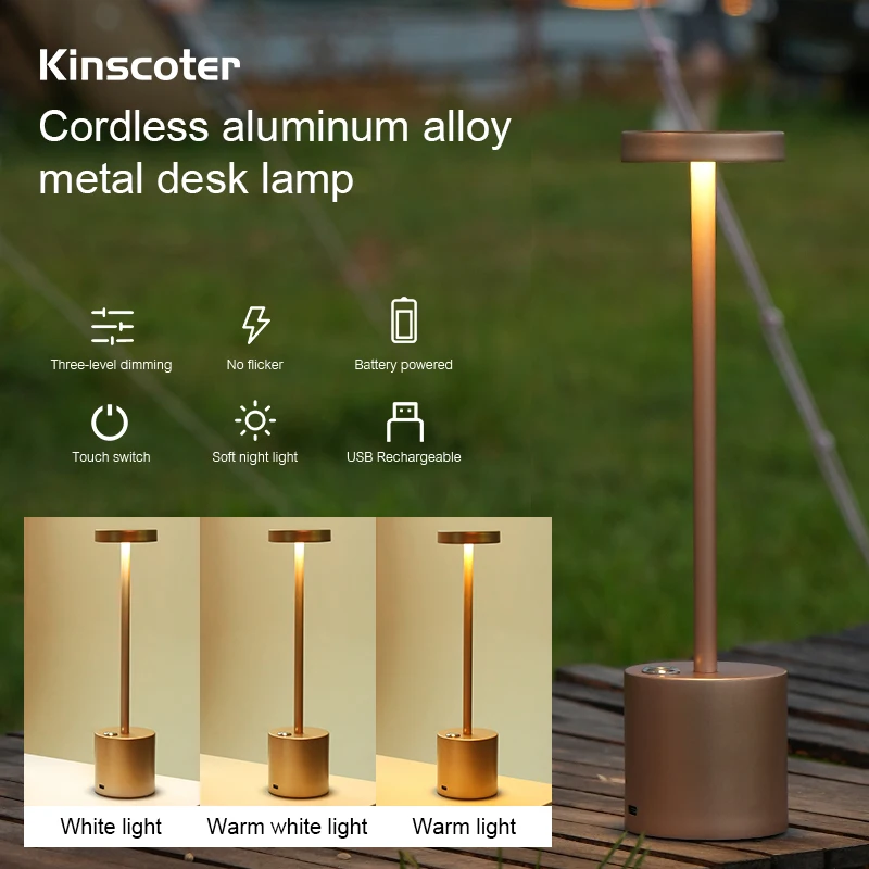 

LED Aluminum Alloy Waterproof Rechargeable Desk Lamp Touch Dimming Metal Table Lamps For Bar Living Room Reading Camping Light