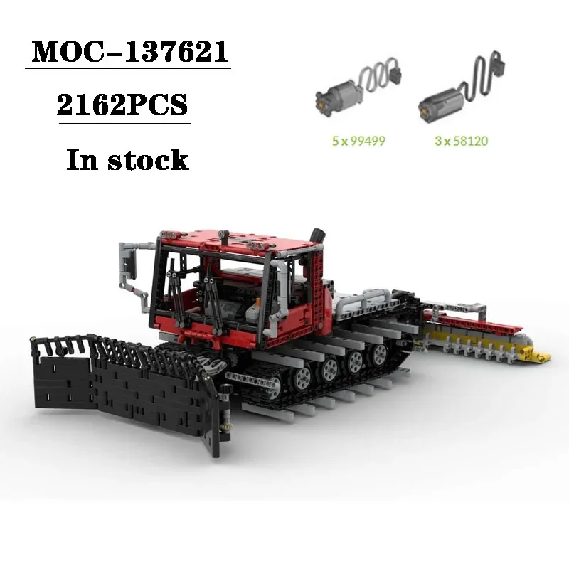 MOC-137621Pistenbullet 400 Snow Sweeper FM Tractor Semi Trailer 2162PCS Remote Control Truck Tower Head Technology Toy Block