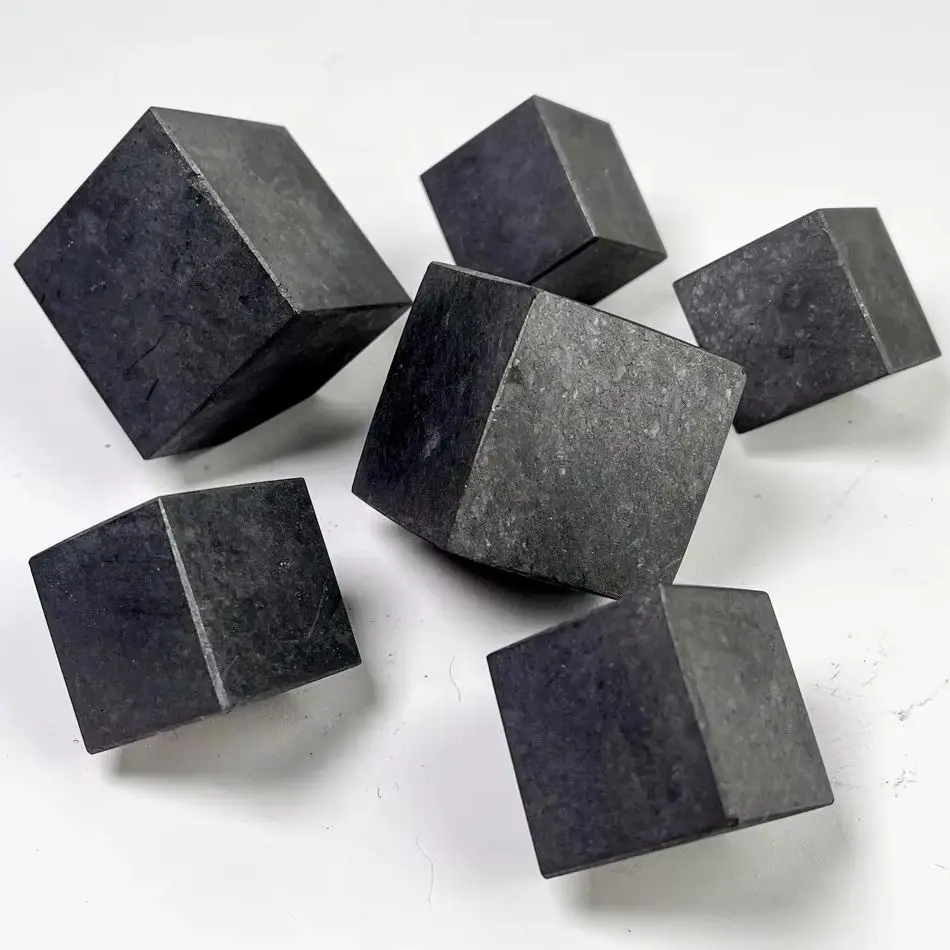 40mm Natural Crystal Tumbled Stone Shungite Cubes Reiki Healing Schungite Energy Stones Meditation Yoga for Decor Gifts Fengshui