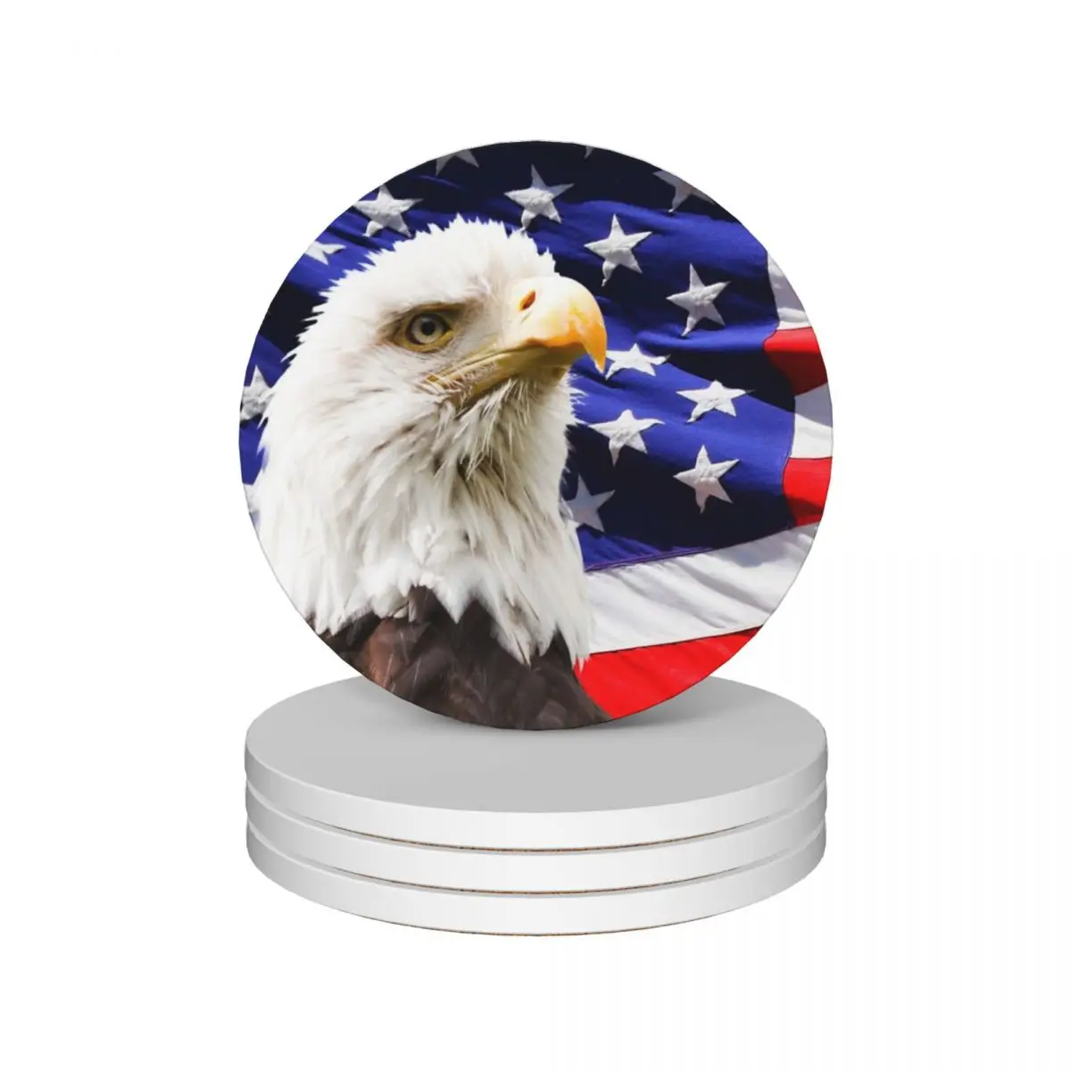 

American Eagle and American Flag Photograph Ceramic Coasters (Set of 4) table decoration and accessories animal coffee Coasters