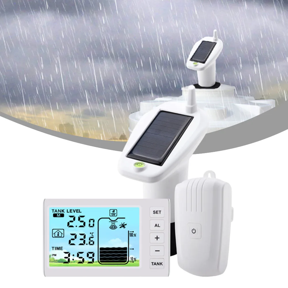 1set Solar Panel Multifunctional Indoor Thermometer Electronic Water Tank Level Gauge Measurement Analysis Instruments