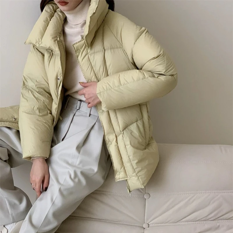 Women's Casual Puffer Jacket, High-End Parka, Stand-up Collar, Thick, Warm, Short, Solid, Winter, New