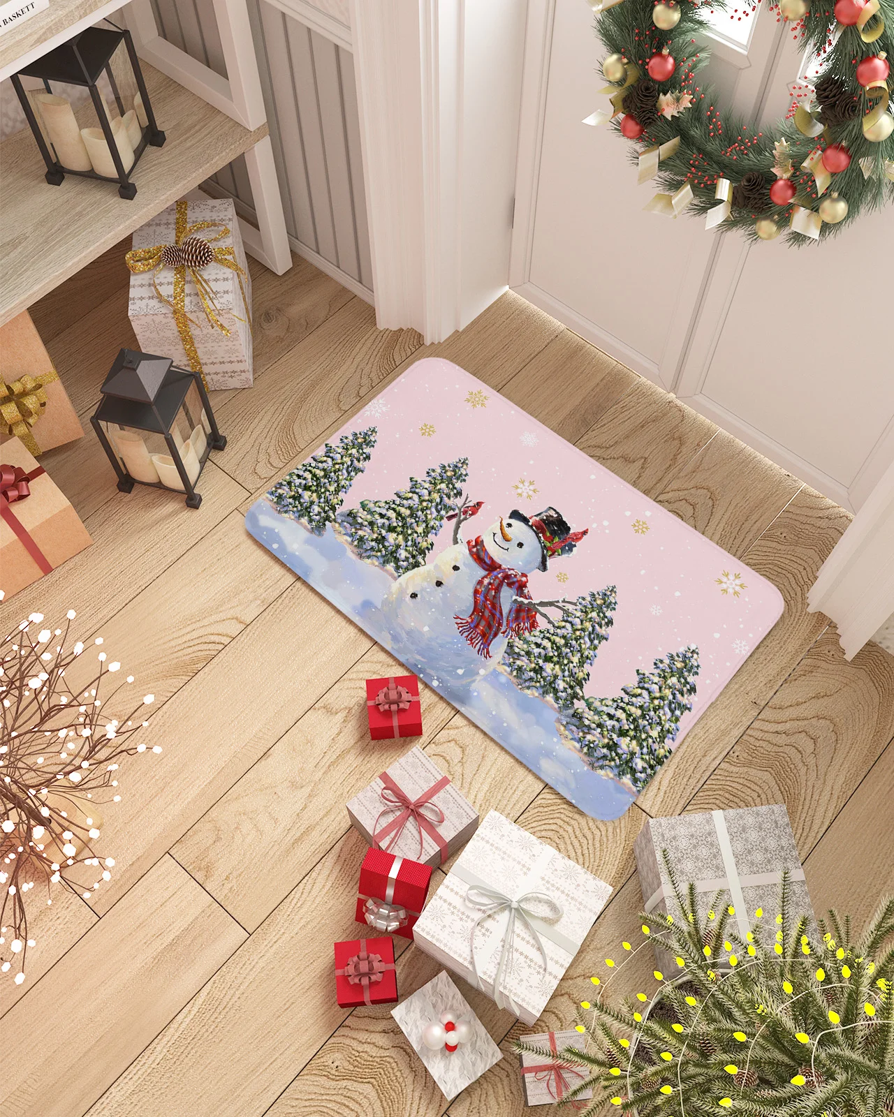 Christmas Winter Snowflake Snowman Pink Doormat Home Decorations Carpet Navidad Ornament New Year Gifts Xmas Party Decor Rug Mat