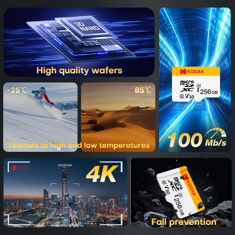 Kodak 100% Original Micro Sd Memory Card 64GB 128GB SD Card Micro SDXC Class10 Flash Card 256GB 32GB SD Memory Card for Camera