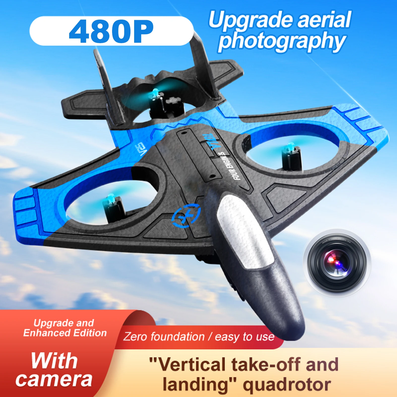 V25 RC Airplane with 480P Camera 2.4GHz RC Plane Gliding Aircraft Flight Toys with Function 360° Tumbling for Adults Kids