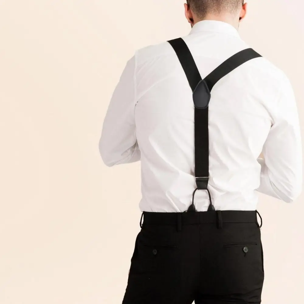Solid Color Vintage Suspenders Leather Trimmed Button End Button End Suspenders Elastic Straps Adjustable Y Back Suspenders