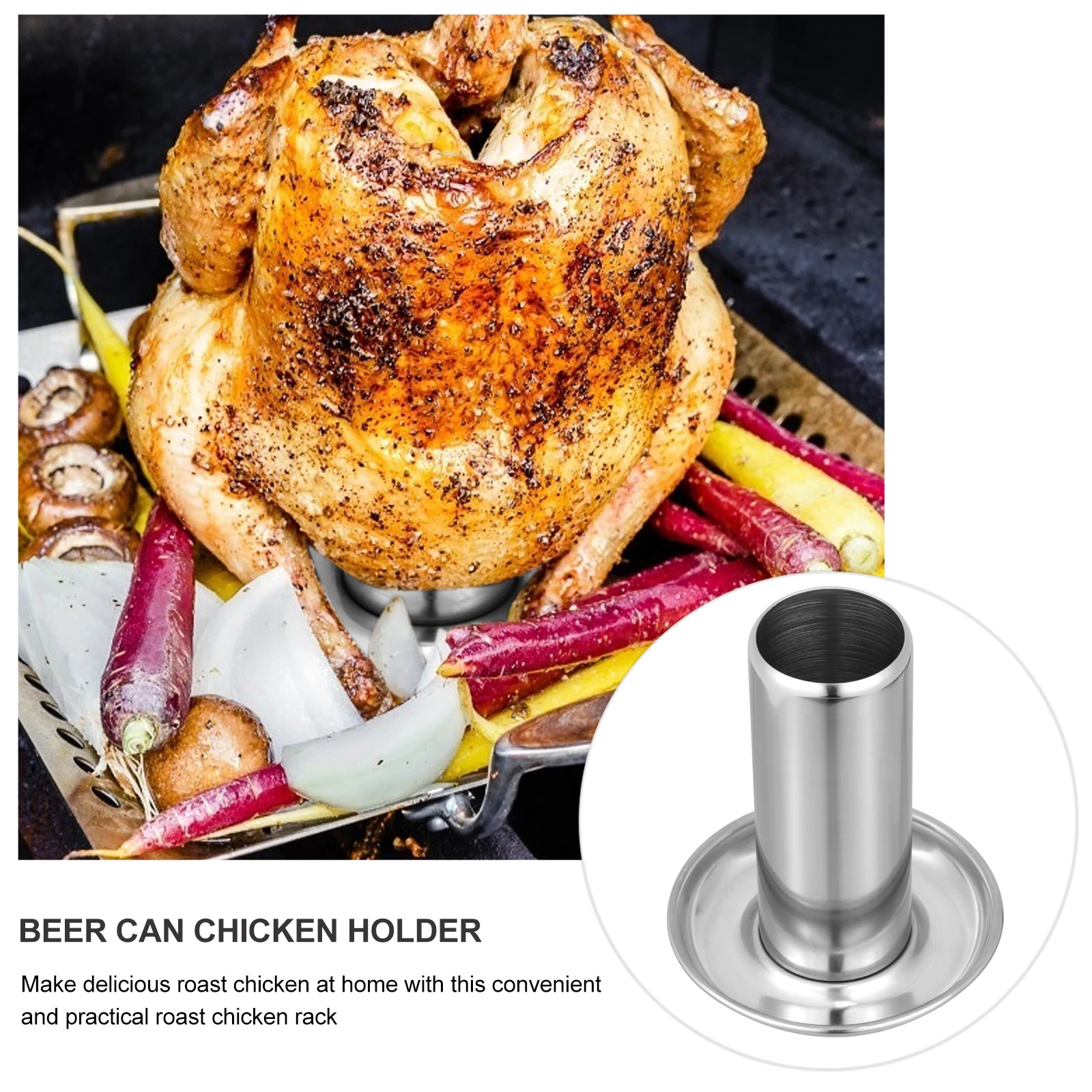 2 pezzi in acciaio inossidabile per pollo, strumento per girarrosto, porta lattine di birra, ripiano per barbecue alla griglia, strumento per barbecue da campeggio all'aperto ad alta temperatura