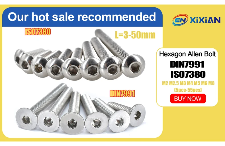 3-150pcs DIN7991 Black Steel 10.9 Hex Socket Countersunk ISO7380 G10.9 Round Allen Hexagon Socket Screw M2 M2.5 M3 M4 M5 M6 M8