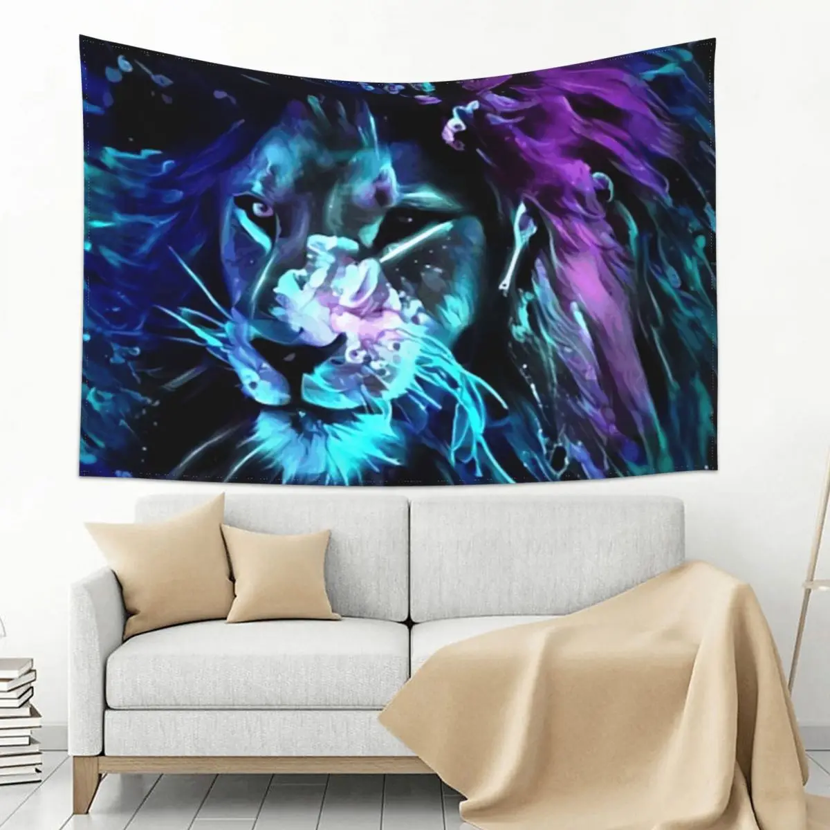 

Night of the Neon Lion Tapestry