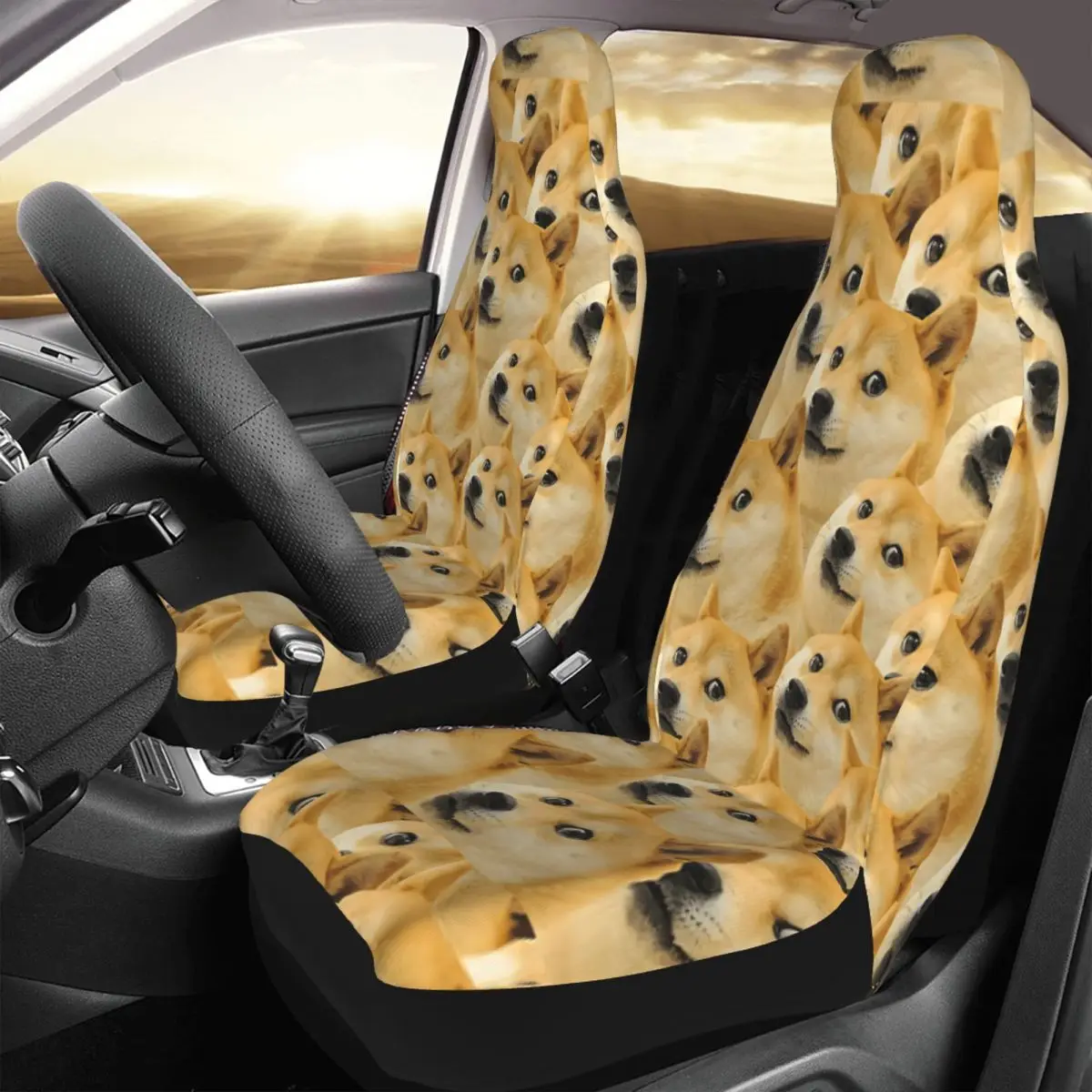 Doge WOW Pattern Shiba Inu Doggo Dog Meme Car Seat Cover Custom Printing Universal Front Protector Accessories Cushion Set