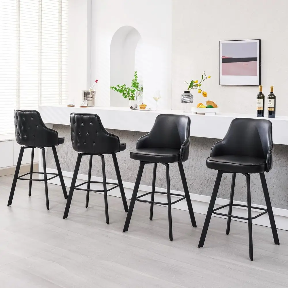 

Bar Stools Set of 4, 30 Swivel Bar Height Bar Stools with High Back, Faux Leather Kitchen Barstool for Kitchen Island Black, 4P