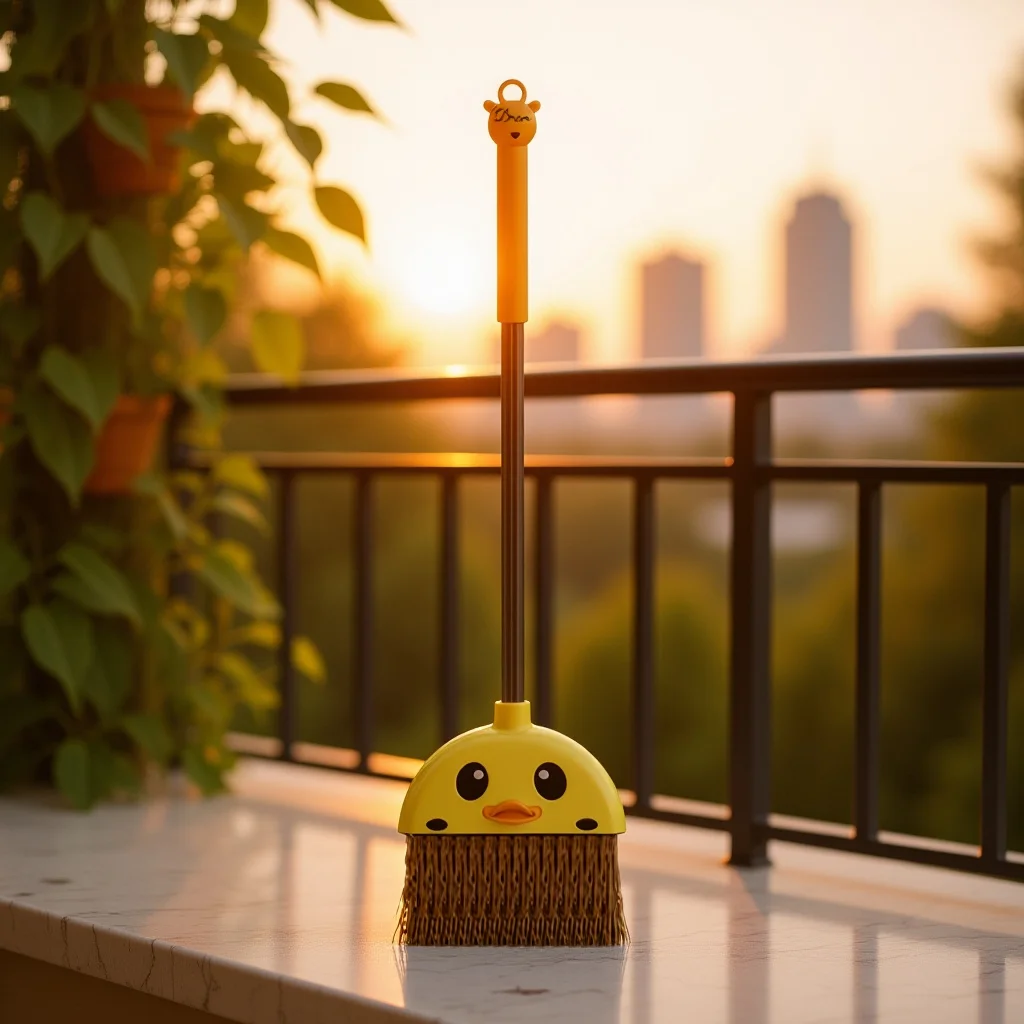 Pato amarillo pequeño para niños, herramienta de limpieza ligera para niños pequeños, Mini escoba para niños, suministros para el hogar, escoba de plástico, 1 ud.