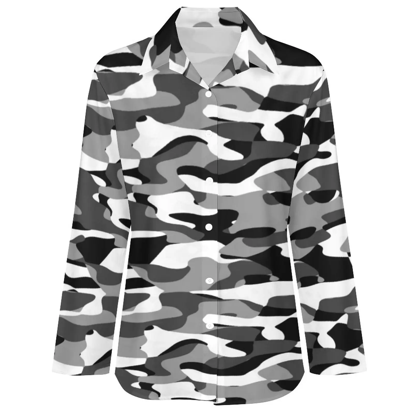 Dark Gray Camo Loose Blouse Black And White Camouflage Fashion Oversized Blouses Women Long Sleeve Cute Shirts Summer Design Top