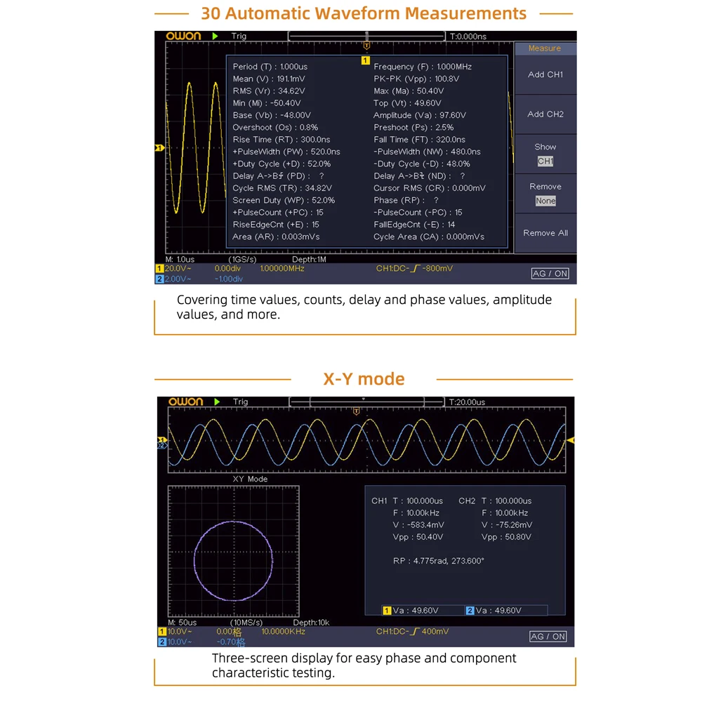 Owon SDS200 Series Professional Digital Oscilloscope 100-200MHZ Bandwidth 2 Channel 25MHz Arbitrary Waveform Signal Generator