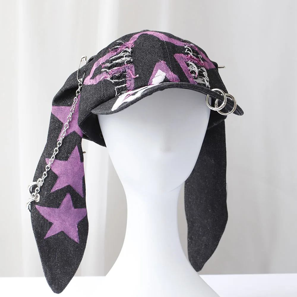new fashion Girl New Long Rabbit Ears Cowboy Baseball Hat Wash Graffiti Hip Hop Cap Women Men Party Team Baseball Cap