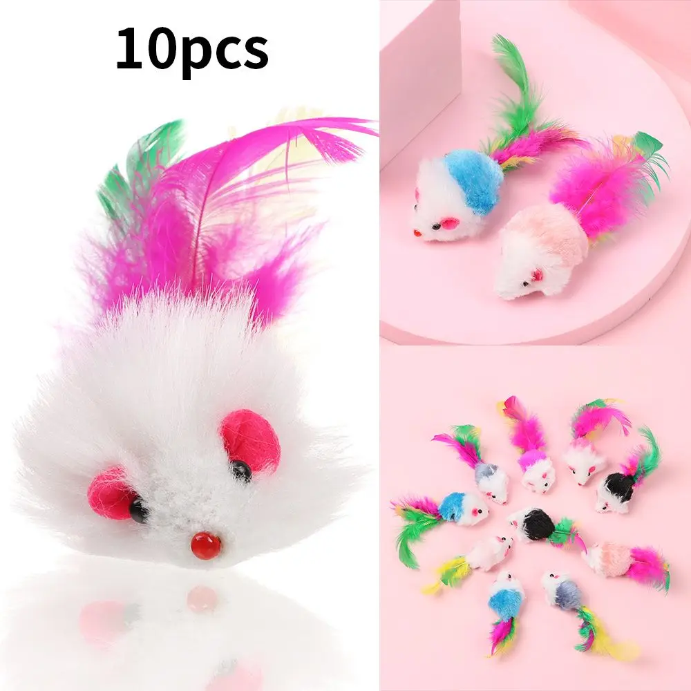 10Pcs Assorted Color Feather Tail Catnip Cat Mouse Toys Interactive Cat Toy Mice Rattle Set Kittens