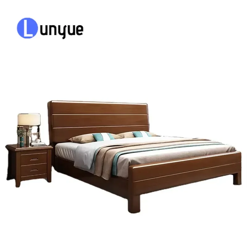 Solid Wood Queen Bed Frame Wooden Bedroom Furniture Set Apartment Rental Room