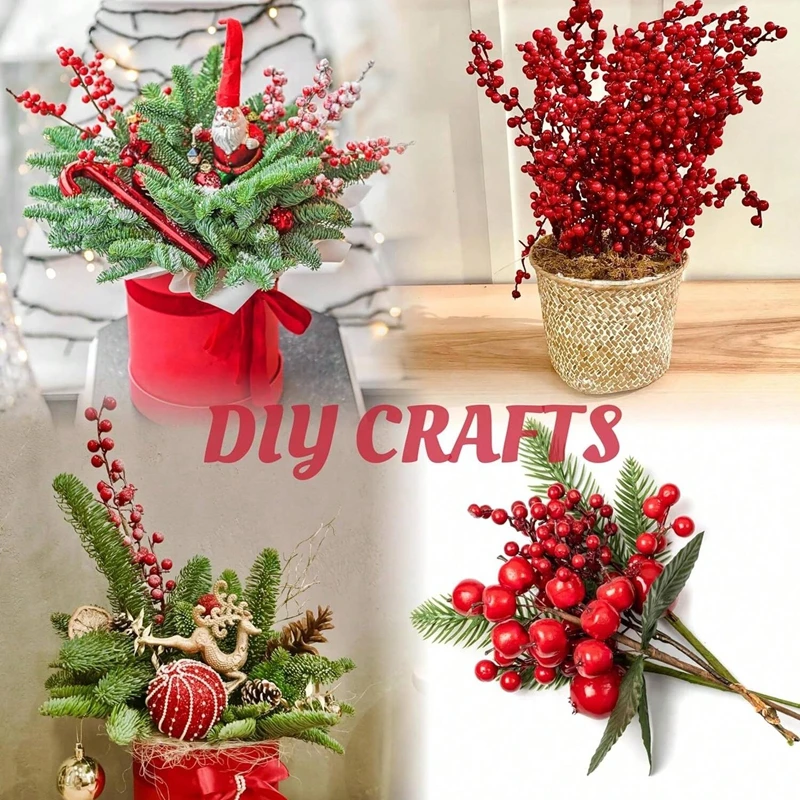 

10PcsArtificial Plant Holly Little Red Fruit Christmas NewYear Home Room Vase Table Decor Outdoor Garden Bonsai Wedding Gift Box