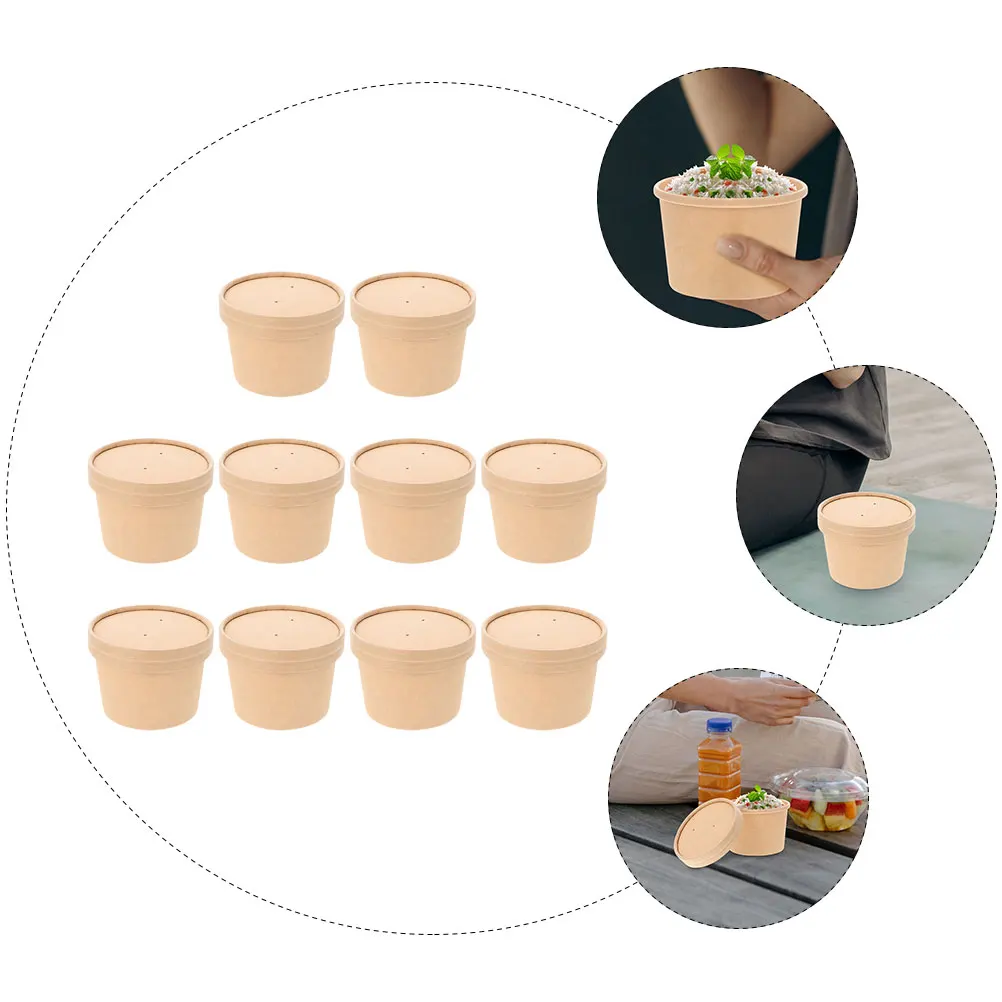 

10 Set Plastic Mug Ice Cream Paper Cups Disposable Dessert Server Pudding Packaging Cups Takeout Packaging Soup