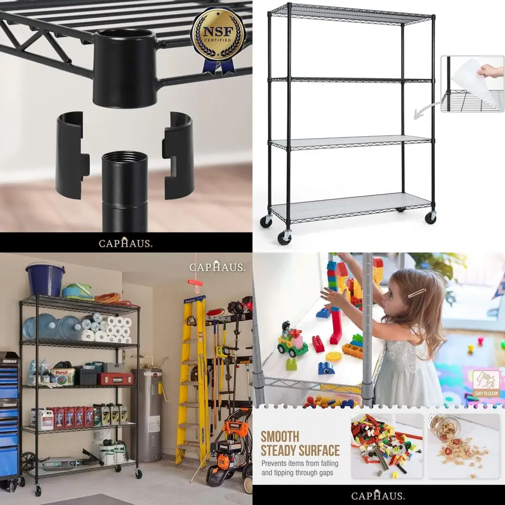 

Прочные металлические стеллажи на колесах, 48x18x76, 4-ярусные, с регулируемыми ножками и вкладышами в комплекте