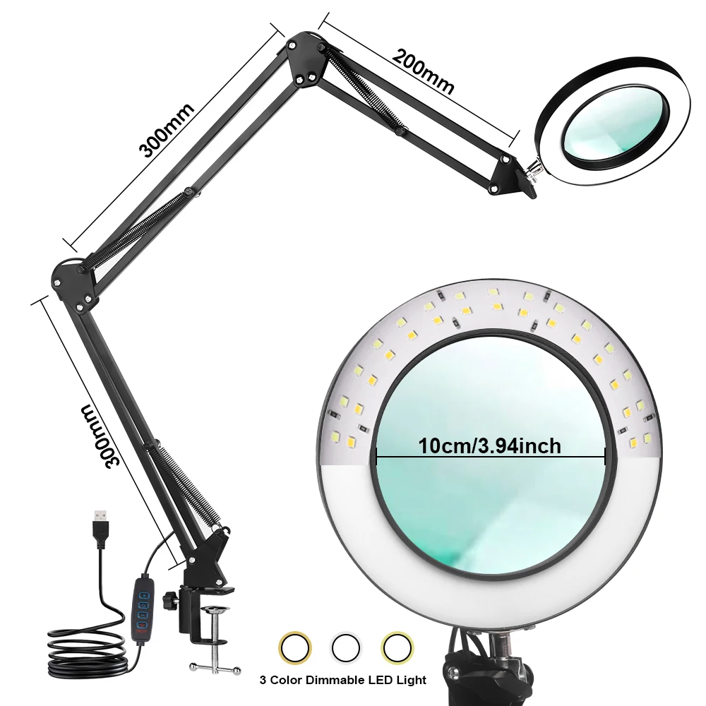 72-LED-Lupe Schreibtischlampe 8X/10X Vergrößerung mit 3-Farben-USB-Stromversorgung für Elektronik-Reparaturen und Präzisions-Schönheitspflege – Detail 11